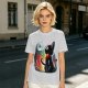 Olive T-shirt with black cat watching moon witch silhouette print