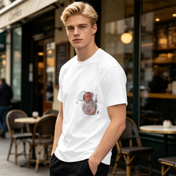 Olive Green T-Shirt With Cute Cartoon Pig Print