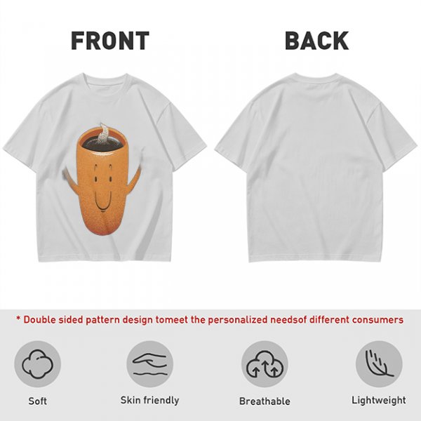 Olive Green T-Shirt With Happy Steaming Coffee Cup Graphic