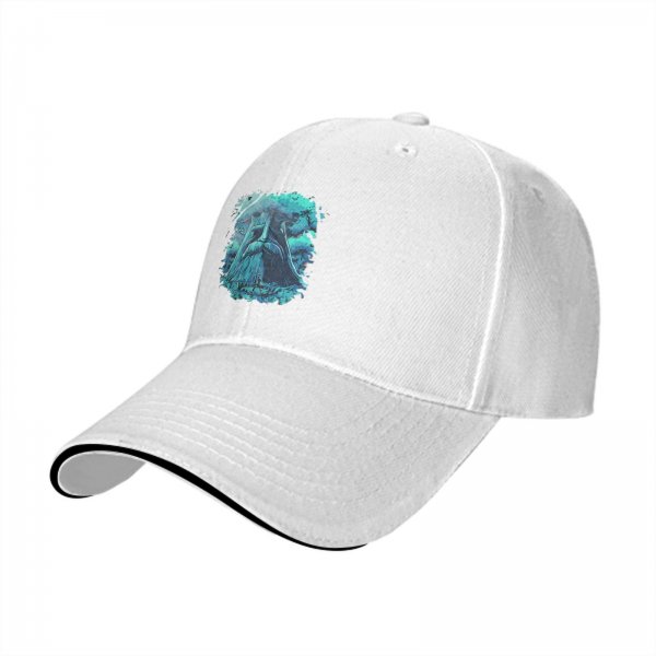 Black Baseball Cap With Turquoise Ancient Wise Man Face Art Print