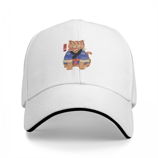 Black baseball cap with Japanese style cat chef graphic
