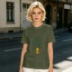 Olive T-shirt with Cute Duck Holding Four-Leaf Clover Print