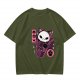 Olive T-Shirt with Skull Cat Ice Cream Graphic Print