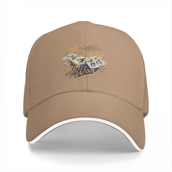Black baseball cap with 'Make Coffee Not War' graphic print
