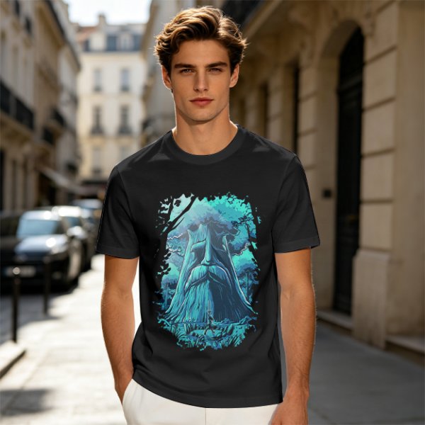 Olive Green T-Shirt With Mystical Ancient Tree Face Print