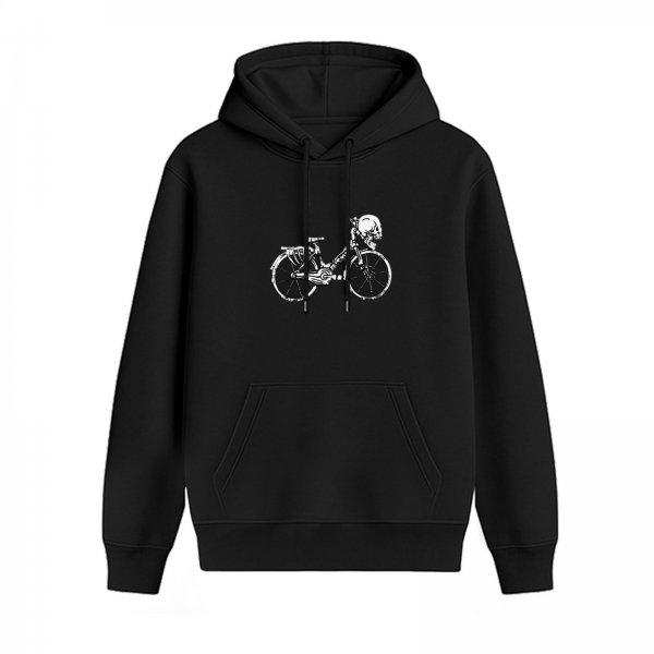 Black Hoodie With Bicycle And Skull Graphic Print