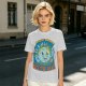 Olive t-shirt with cartoon earth 'friendly reminder' print