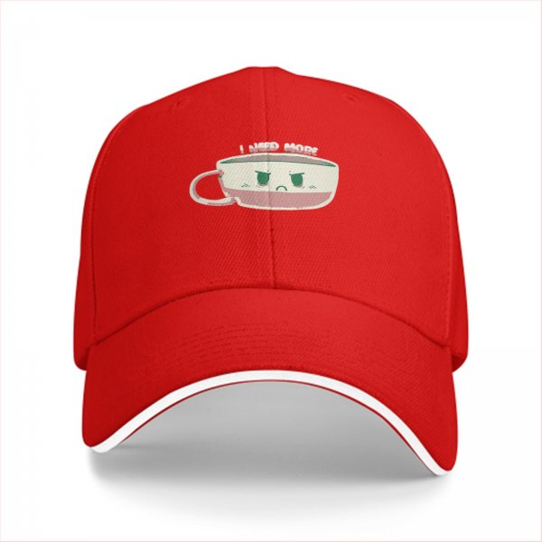 Black Baseball Cap With I Need More Coffee Cup Graphic