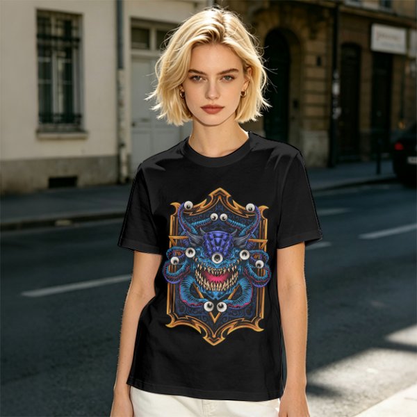 Olive T-Shirt With Fantasy Beholder Monster Graphic Print