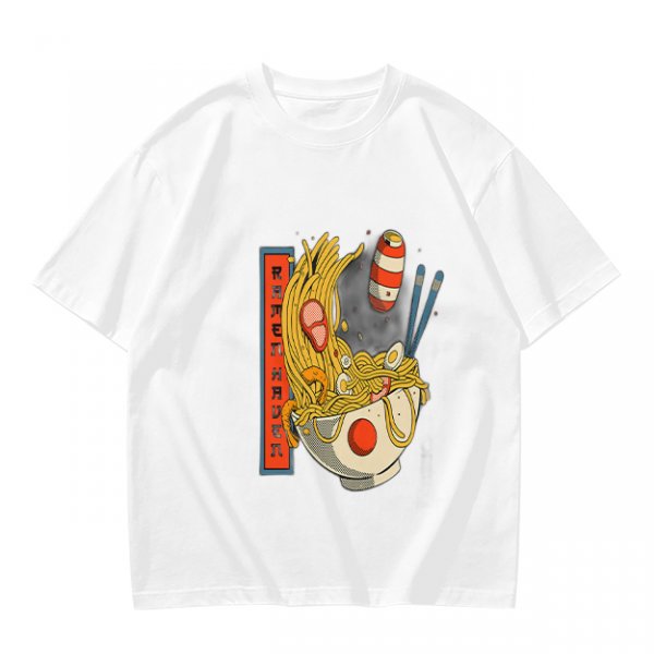 Olive T-Shirt With Ramen Bowl Graphic and Vertical Text Print