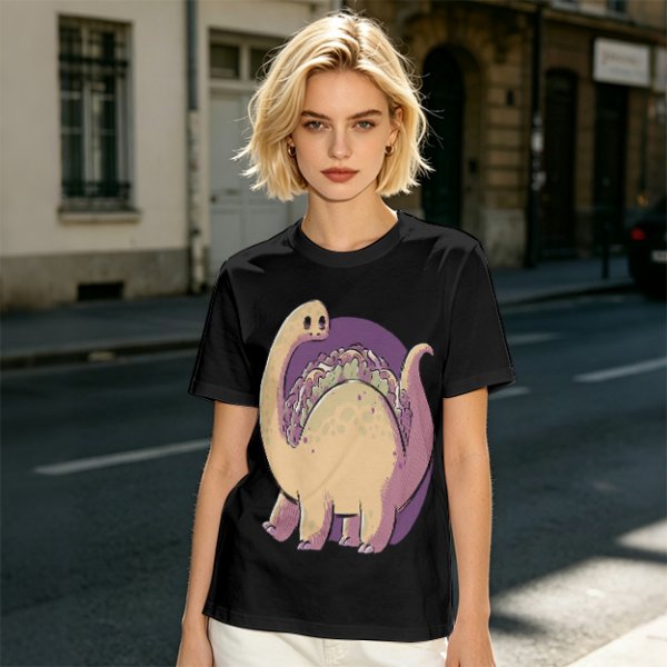 Olive T-Shirt with Cute Brontosaurus Taco Dinosaur Graphic