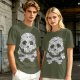 Olive T-shirt with Detailed Skull and Crossbones Graphic