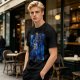 Olive T-Shirt with Cosmic Anime Character Graphic Print