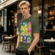 Olive T-shirt with One Piece x Simpsons Style Character Grid Print