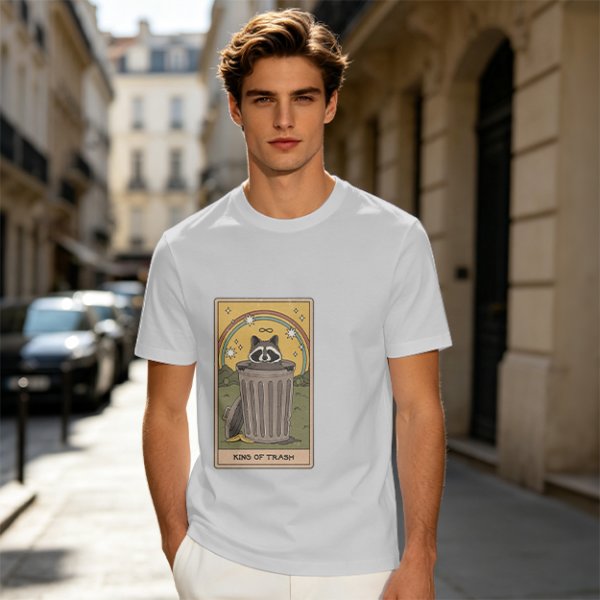Olive T-Shirt With Raccoon Trash Tarot Card Graphic