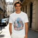 Olive T-Shirt with Whimsical Fantasy Character and Floral Art Print
