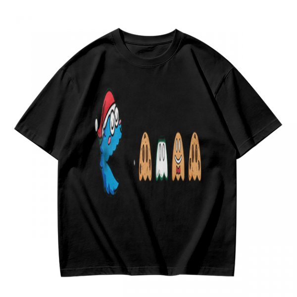 Olive T-Shirt With Blue Monster And Ghost Graphic Print