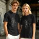 Olive t-shirt with skeleton running from starry coffin graphic