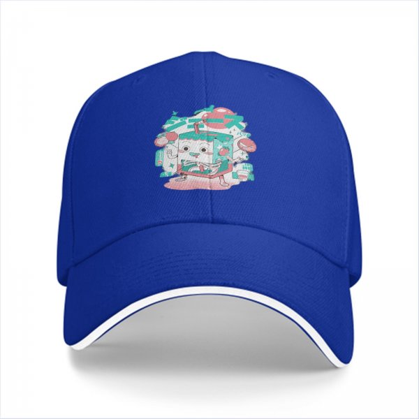 Black Baseball Cap with Cute Cartoon Juice Box Character Print