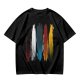 Olive Green T-Shirt With Vertical Colorful Brushstroke Figure Art
