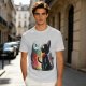 Olive T-shirt with black cat watching moon witch silhouette print