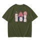 Olive Green T-Shirt With Cute Mushroom Creature Graphic