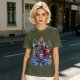 Olive T-shirt with Villainous Cartoon Character Group Print