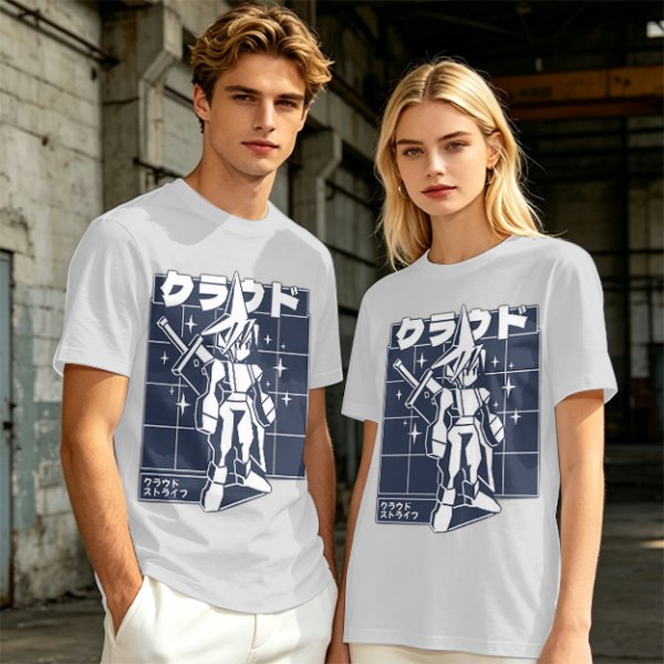 Olive t-shirt with stylized anime warrior graphic and Japanese text