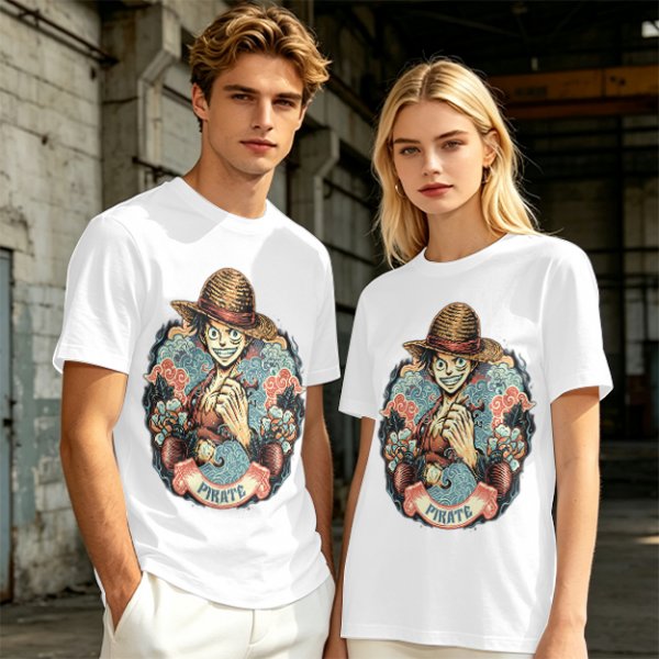 Olive T-Shirt Featuring Monkey D. Luffy Pirate Anime Art