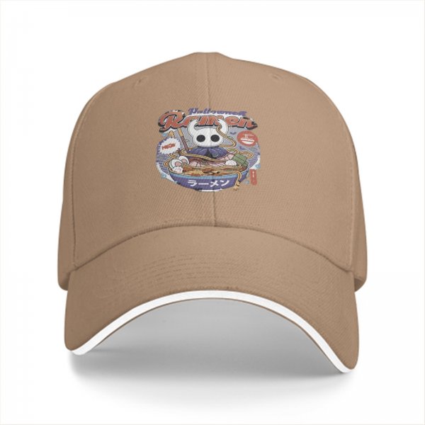 Black baseball cap with Hollow Knight ramen graphic print