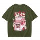 Olive T-Shirt with Strawberry Milk Carton Cat Shop Graphic