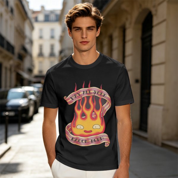Olive T-Shirt With Calcifire Bacon Fire Graphic Print