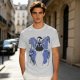 Olive T-Shirt With Blue Fantasy Animal Heads Graphic Print