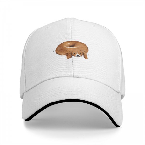 Black Baseball Cap With Funny Donut Shaped Beagle Dog Print