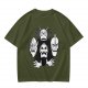 Olive T-shirt with Four Dark Fantasy Villain Heads Graphic Print