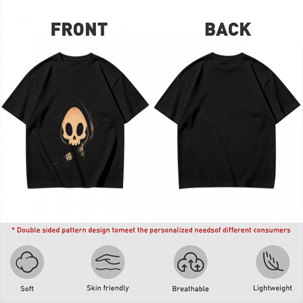 Olive T-shirt with Cute Grim Reaper Skull Graphic