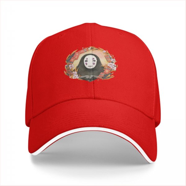 Black baseball cap with No-Face spirit floral wreath print