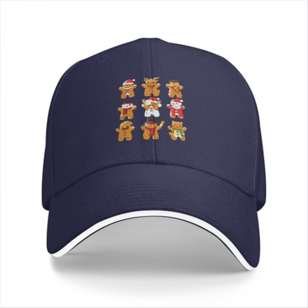 Black Baseball Cap With Christmas Gingerbread Characters Print