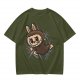 Olive Green T-Shirt With Playful Monster Bunny Graphic Print