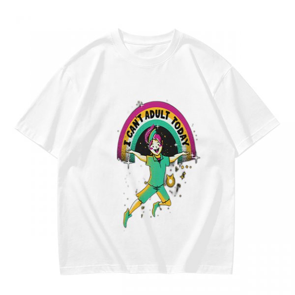 Olive Graphic T-Shirt With 'I Can't Adult Today' Rainbow Design