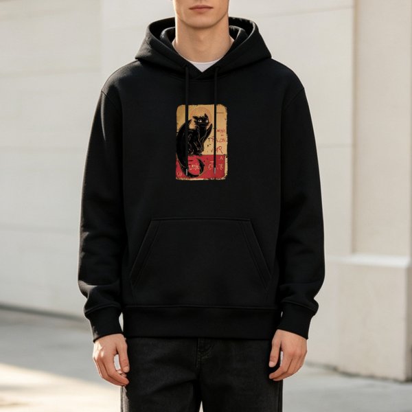 Black hoodie with vintage black dragon graphic print