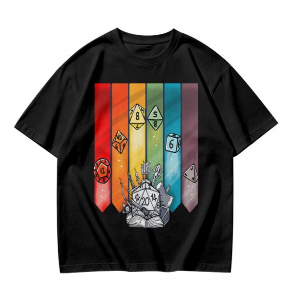 Dungeons and Dragons Polyhedral Dice Rainbow Graphic T-Shirt