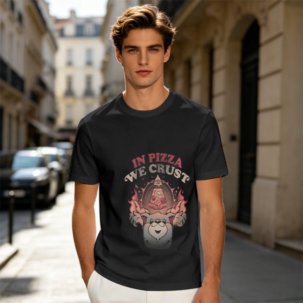 Olive T-Shirt With 'In Pizza We Crust' Pizza Dog Graphic