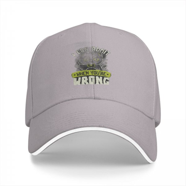 Black baseball cap with funny admitting wrong cat graphic