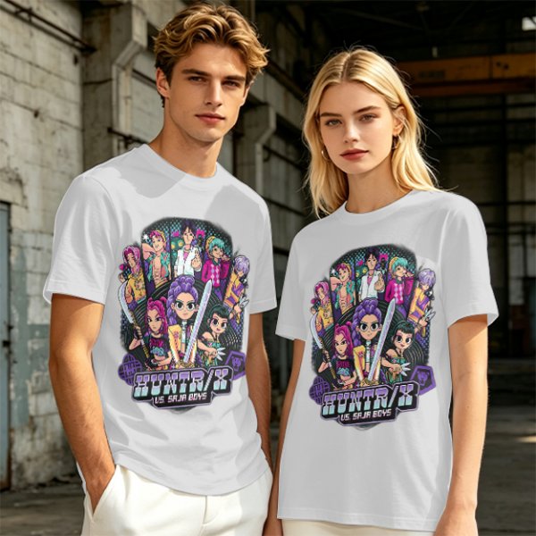 Olive Graphic Tee with Anime Character Group Print
