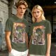 Olive T-shirt with Giant Broccoli Monster Attacking City Art