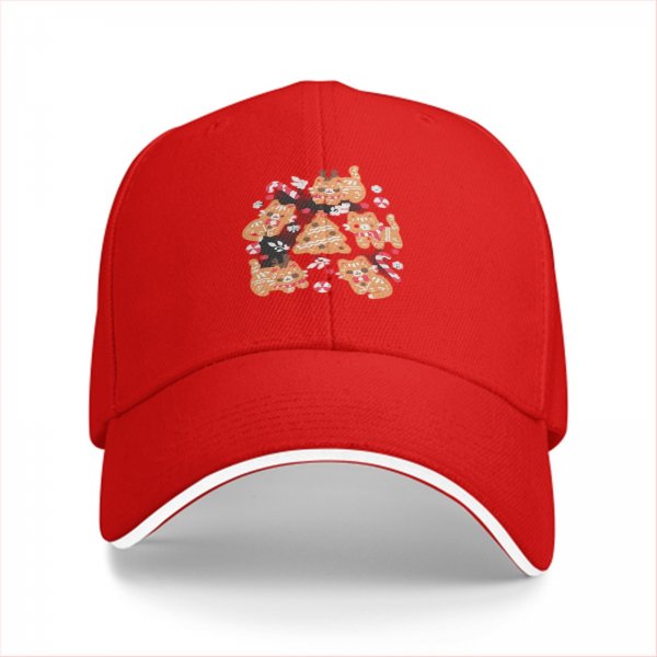 Black Baseball Cap With Christmas Gingerbread Cat Print