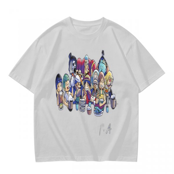 Olive T-Shirt with Anime Character Group Coffee Print