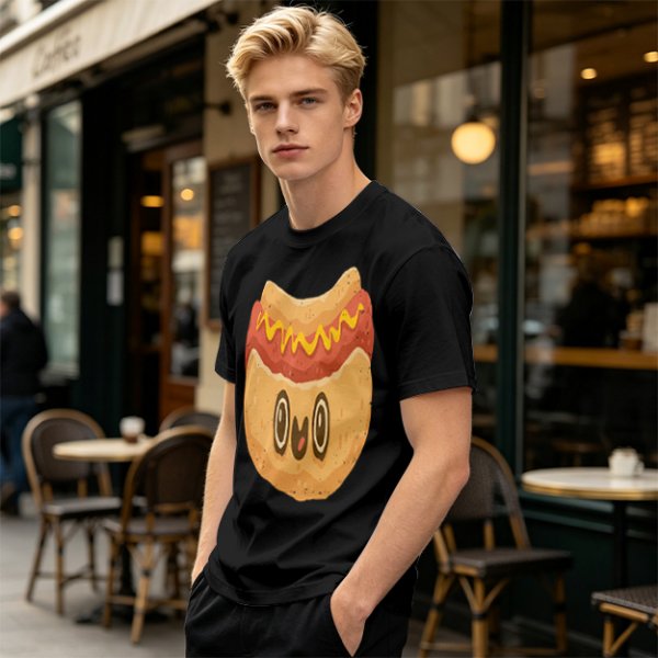Olive T-Shirt With Cute Cartoon Hot Dog Graphic Print