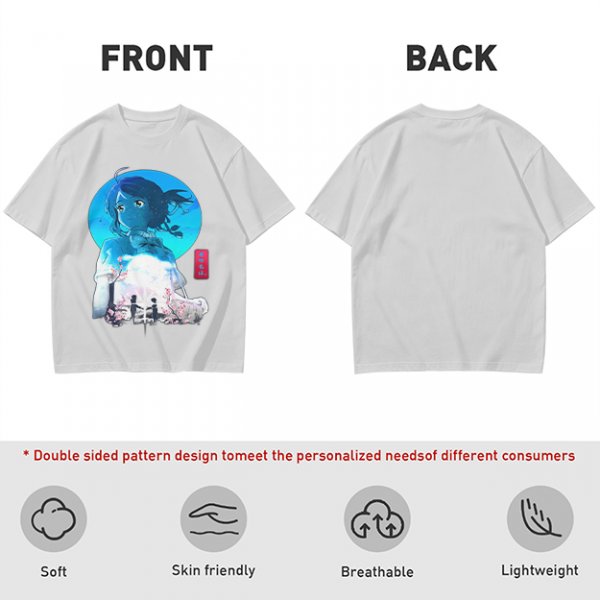Anime girl cherry blossom scene graphic tee